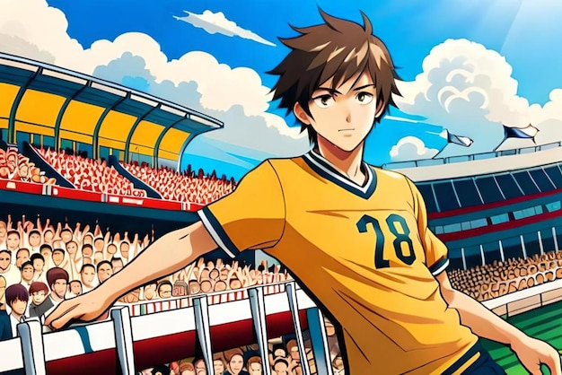 Foto chico estadio vislumbre fútbol ilustración anime