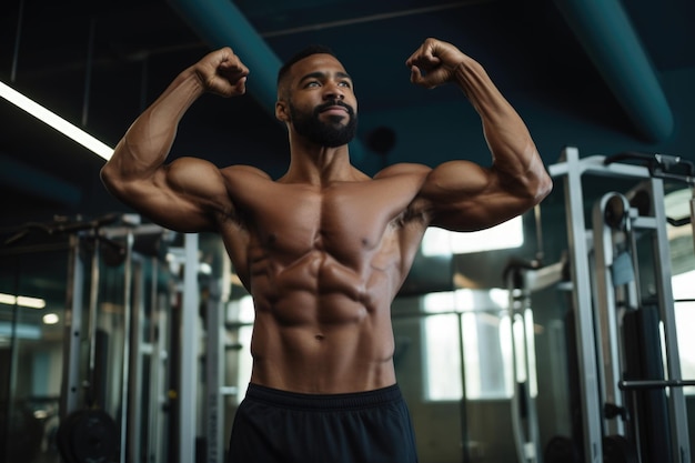 Chico flexionando músculos publica un entrenamiento gratificante