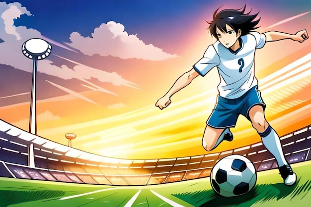 Foto chico fútbol ilustración anime