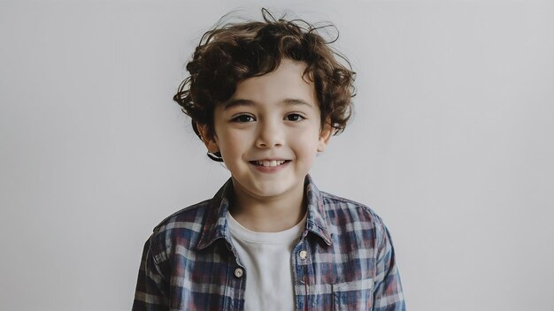 Un chico joven y bonito con ropa casual en un estudio blanco.