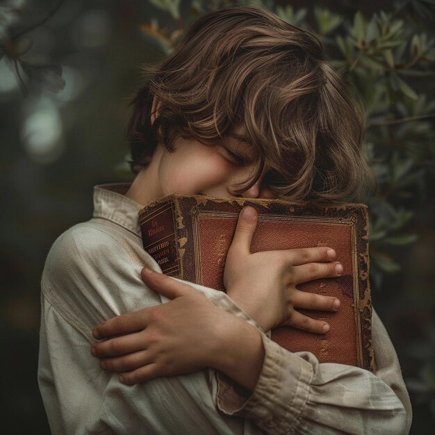 Un chico lindo con un libro grande.