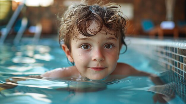 Foto chico lindo saliendo de una piscina ia generativa