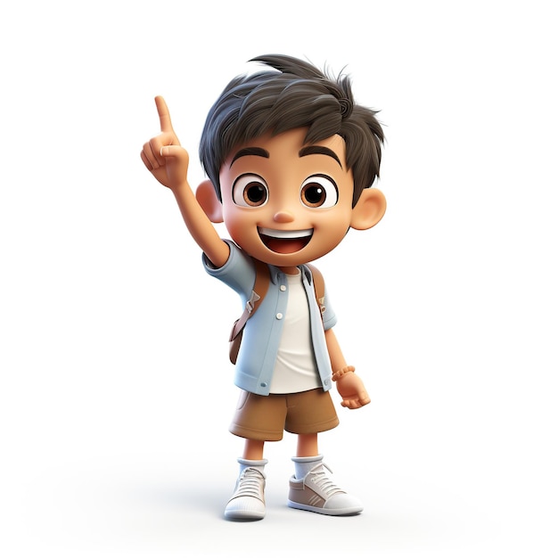 Chico lindo señalando con el dedo índice estilo 3D aislado en un fondo en blanco