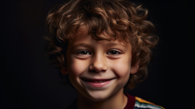 Un chico con el pelo rizado sonríe a la cámara.