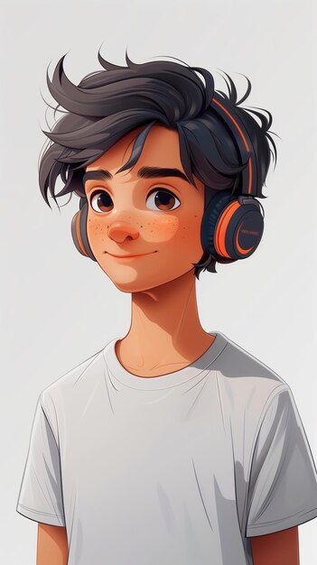 Foto chico de personaje 3d con auriculares en un fondo blanco ia generativa