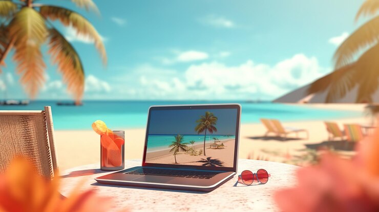 Chico relajado relajándose en un sillón con computadora portátil Generativo ai