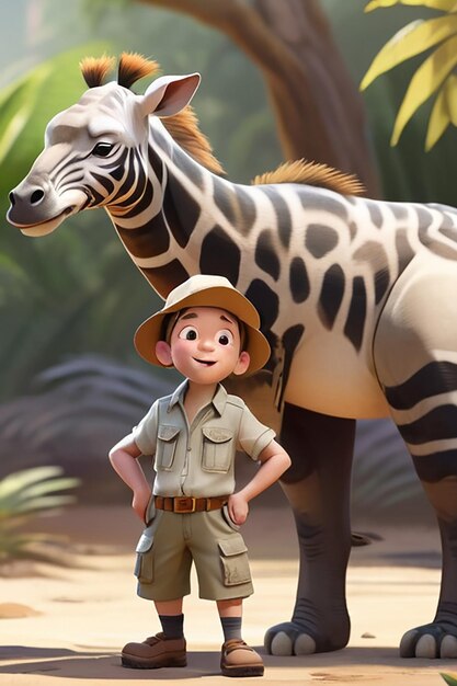 Foto chico en traje de safari personaje de dibujos animados