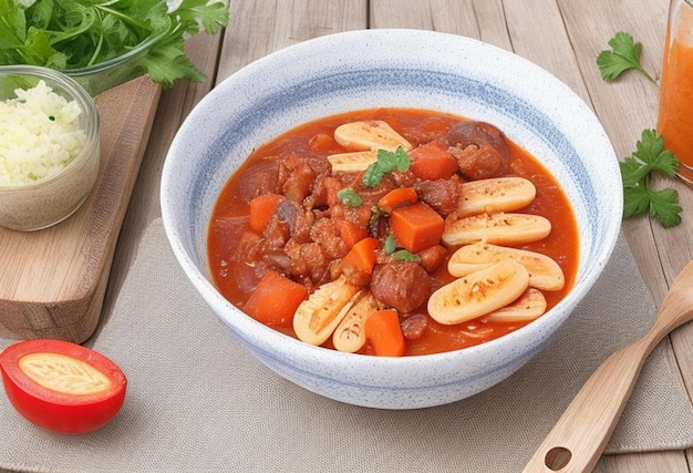 Chicorée-Speisegericht, gedünstetes Gemüse, Snack auf dem Tisch, Kopienraum, Lebensmittelhintergrund, rustikale Oberseite