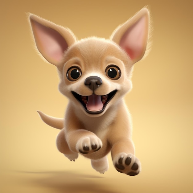 Chihuahua bebê feliz correndo renderização 3d realista