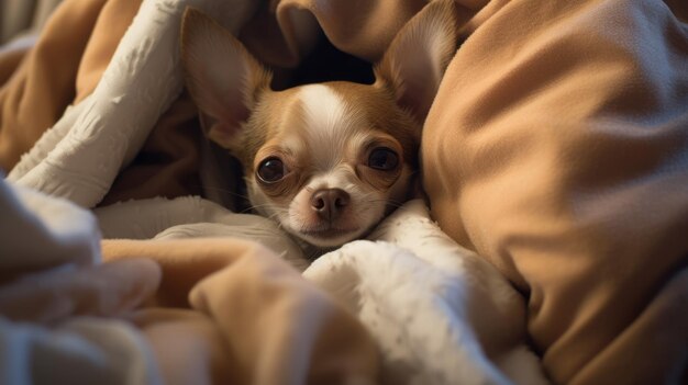 Un chihuahua durmiendo en un edredón