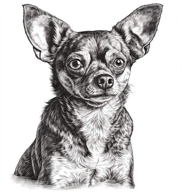 Foto chihuahua gravura estilo retrato em close-up desenho preto e branco cão bonito animal de estimação favorito