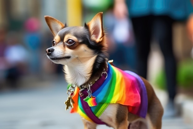 Chihuahua-Hund bei der Stolzparade Konzept der LGBTQ-Stolz-KI generiert