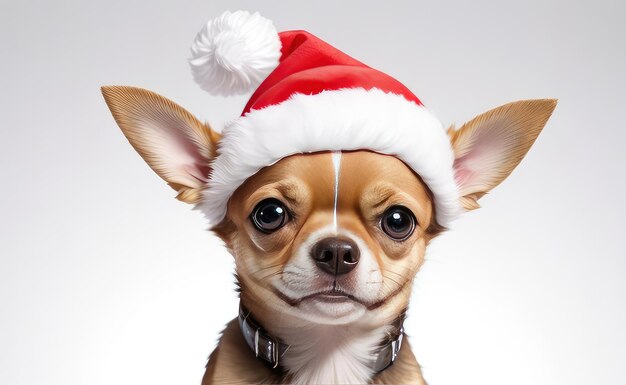 Chihuahua im Weihnachtsmannshut an Weihnachten