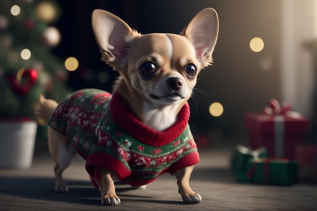 Chihuahua en jersey navideño IA generativa