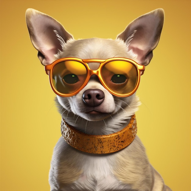 Chihuahua perro amarillo mascota gafas retrato gafas de sol cachorro animal fondo lindo IA generativa