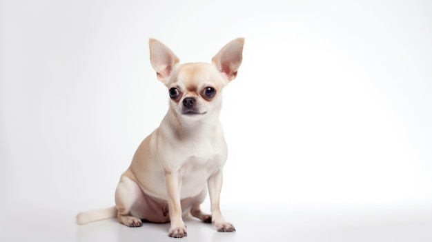 chihuahua, sentado, en, un, fondo blanco