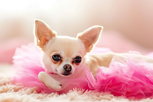 Foto chihuahua con un tutu rosado brillante