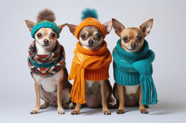 Chihuahuas em vestuário de inverno