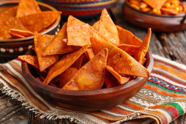 Foto chilaquiles piezas triangulares de tortilla de maíz frita o tostada llamadas totopos empapadas en un rojo