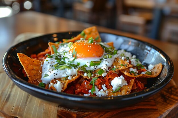 Chilaquiles servido con un lado de la calle mexicana