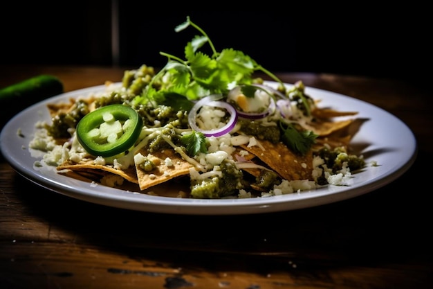 Chilaquiles verdes adornados con cilantro