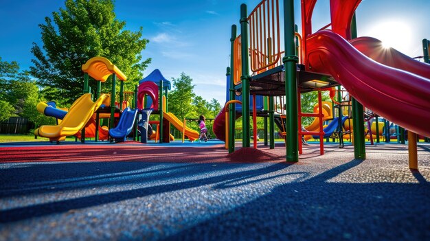 Foto children playing on colorful playground equipment resplendent