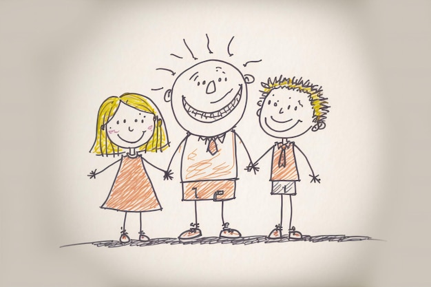 Childs desenhando uma arte de ilustração digital de família feliz