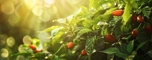 Foto el chile rojo crece en la granja biológica con muchas verduras de sol.