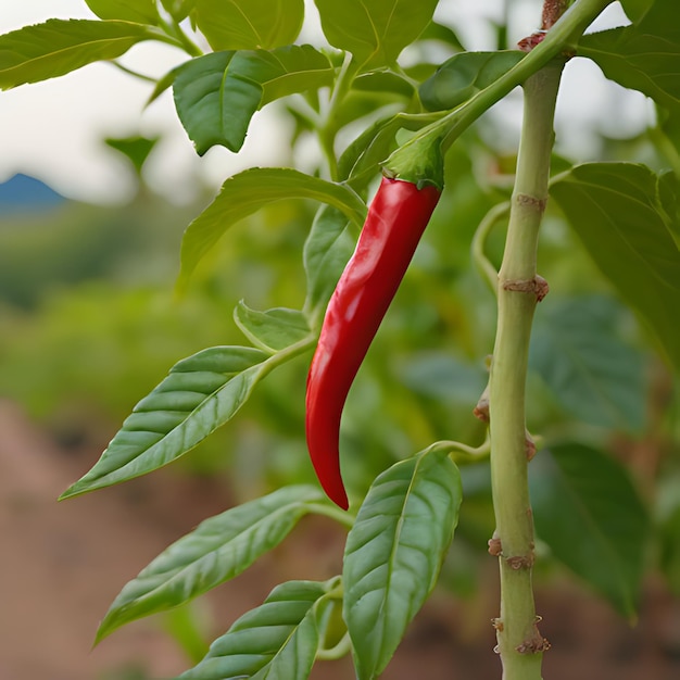 Foto un chile rojo está creciendo en una planta