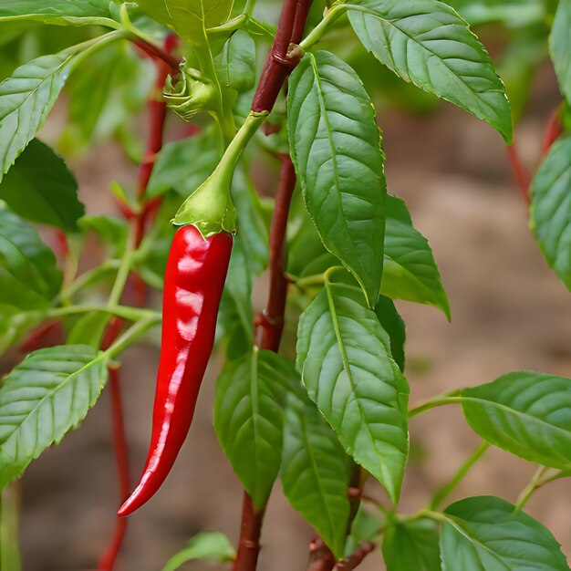 Foto un chile rojo está creciendo en una planta