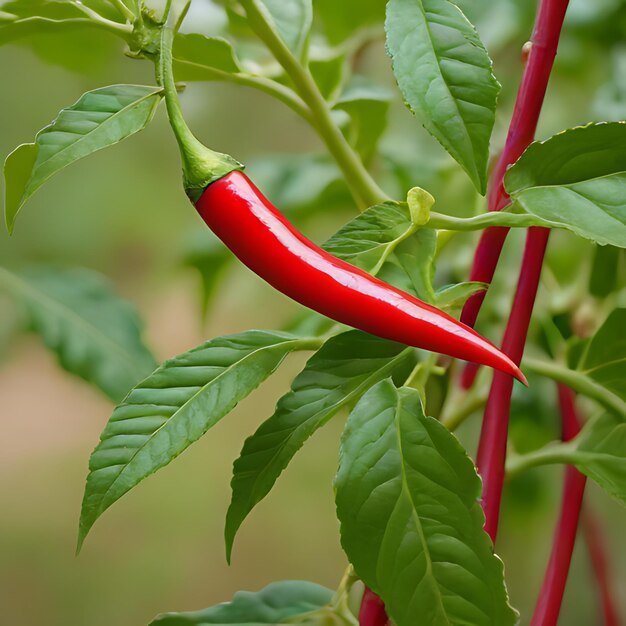 Foto un chile rojo está creciendo en una planta