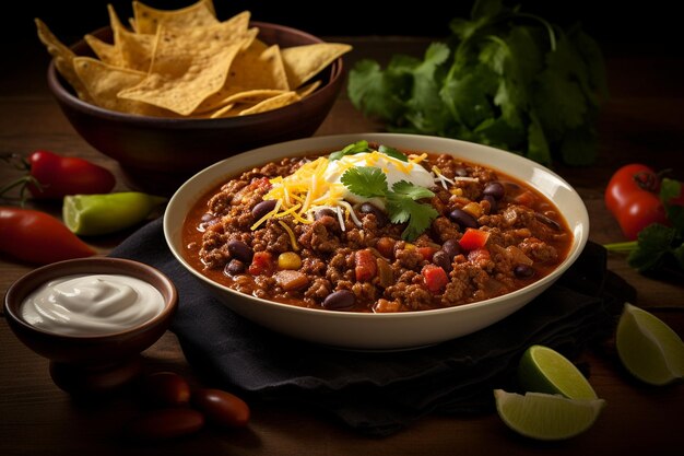 Chile con tiras de tortilla crujientes