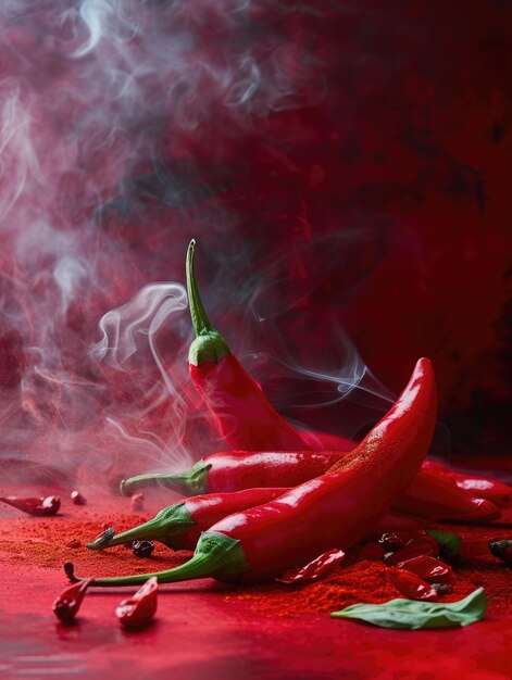 Foto chiles rojos con fondo rojo