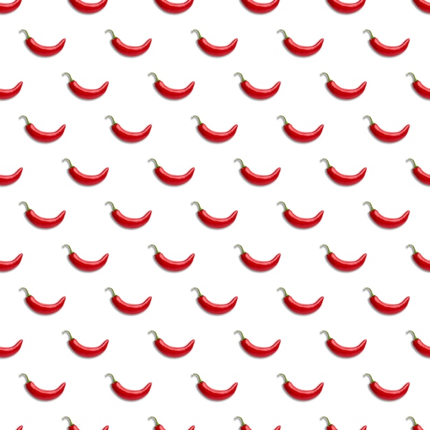 Chiles rojos de patrones sin fisuras sobre un fondo blanco.