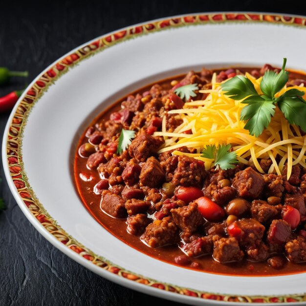 Foto chili-con-carne-gericht auf einem wunderschönen teller