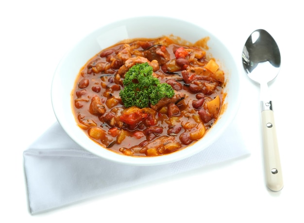 Chili Corn Carne comida tradicional mexicana isolada em branco