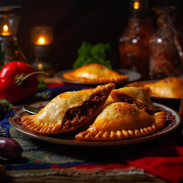 Chili-Käse-Empanadas auf einem Teller, Lebensmittelfoto 4k