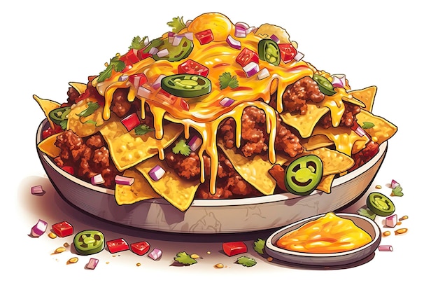 Chili-Käse-Nachos-Illustration Lebensmittelillustration Generative KI