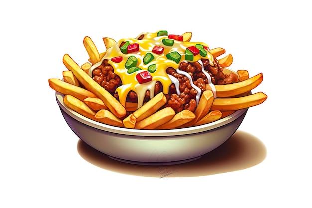 Chili-Käse-Pommes-Illustration Illustration von LebensmittelnGenerative KI