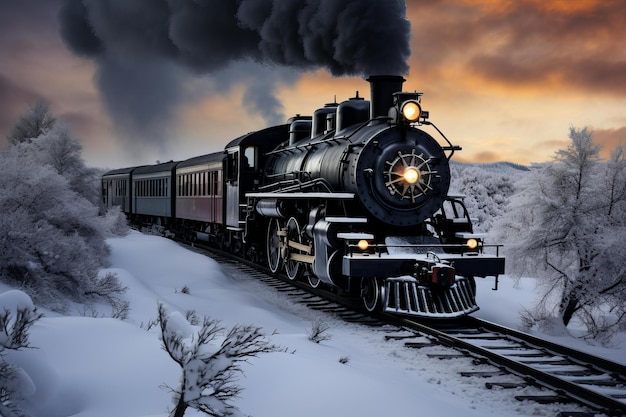 Chilly Dampflokomotive Winterrauch generieren Ai