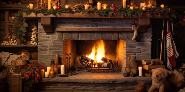 Una chimenea acogedora con medias colgadas en la chimenea