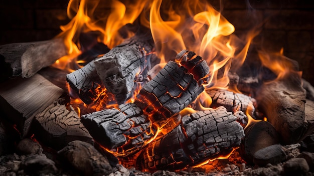 Foto la chimenea crepitante con llamas vibrantes y brasas brillantes crea una atmósfera acogedora