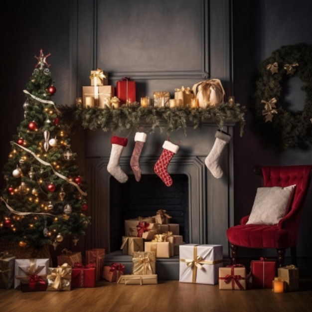 chimenea con decoraciones navideñas