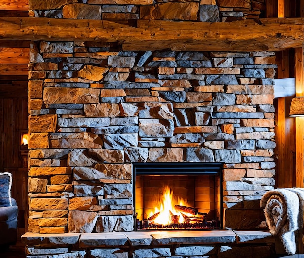 Foto chimenea e interior de madera con velas encendidas