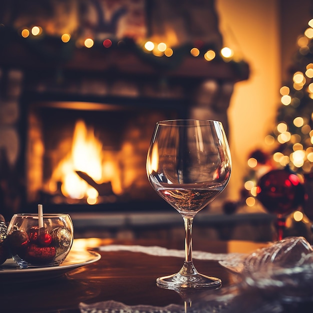 chimenea en el fondo con medias de Navidad