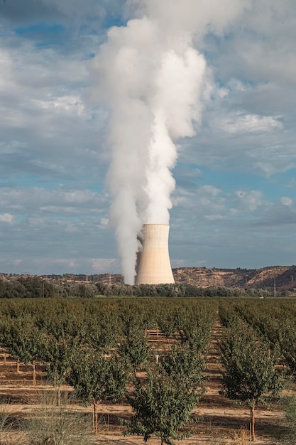 Chimenea humeante de una central térmica en funcionamiento