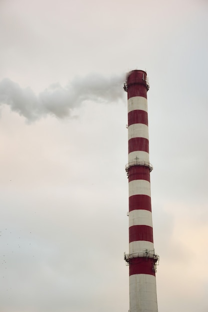 Chimenea humeante de una fábrica o fábrica en el fondo del cielo