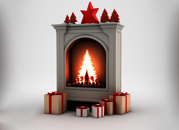 Chimenea de Navidad 3D sobre fondo blanco.