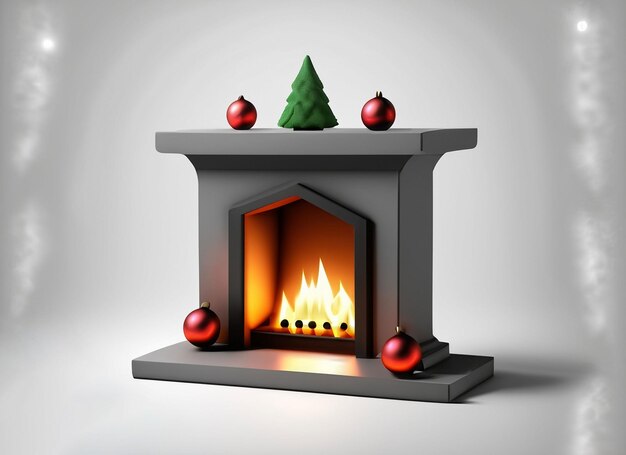 Chimenea de Navidad 3D sobre fondo blanco.