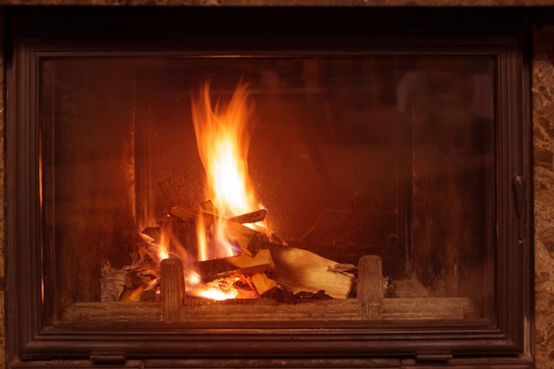 chimenea oscura con leña ardiente